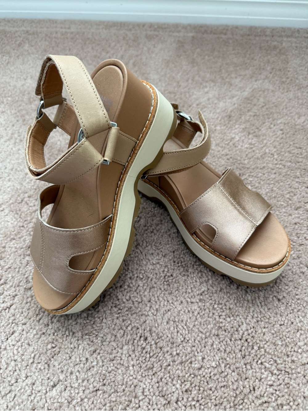 Sorel Metallic Tan Platform Sandals with Cream Sole